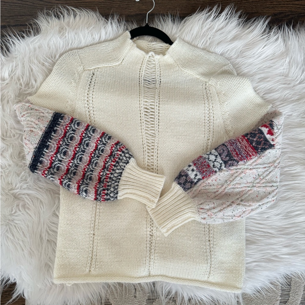 Altar'd State Cream Sweater with Multicolor Sleeves